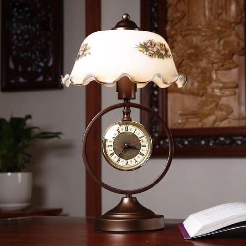 Nordic Vintage Iron Clock Glass Table Lamps for Living Room Bedroom Bedside Lamp Home Decor Kitchen Makeup Table Light Fixtures
