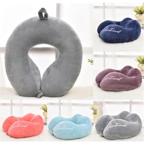 A U Shaped Travel Memory Foam Neck Pillows Support Head Rest Airplane Solid Color Letter Cushion