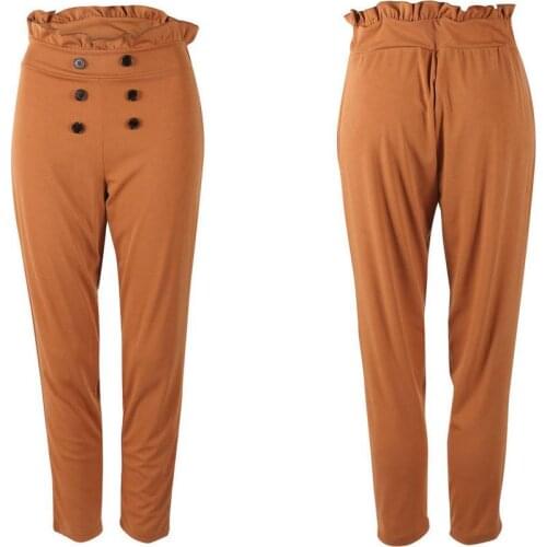 Spring Autumn Pencil Pants Women Autumn Lace Button High Waist Slim Streetwear Tight Pants Trousers Casual