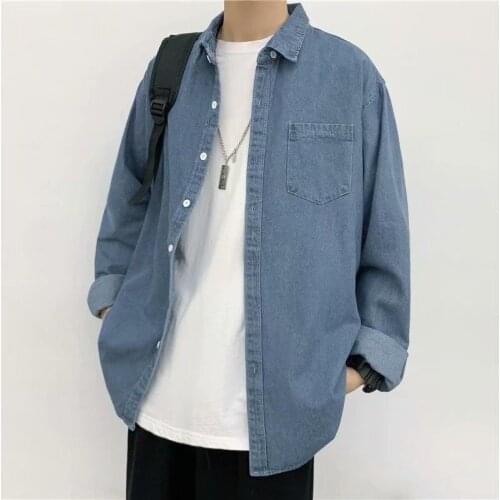 Vintage Oversized Denim Shirt Men Classic Long Sleeve Fashion Korean Casual Loose All-match Japanese Simple Harajuku Shirt