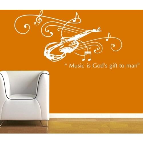 WJWY Music Is GodS Gift To Man Guitar Wall Sticker Modern Home Decor Vinyl Waterproof Removable Living Room Bedroom Wall Decals