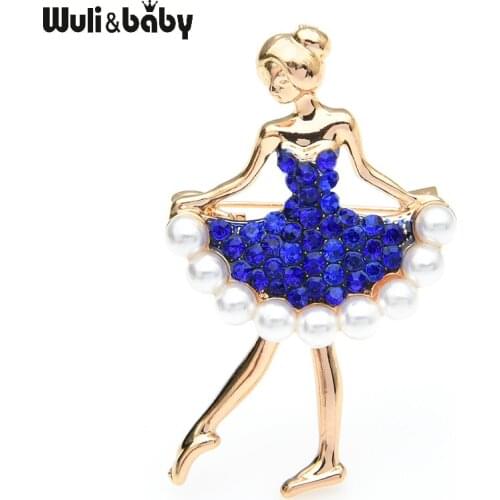 Wuli&baby Rhinestone Pearl Dress Dancing Girl Brooches Women Dancer Sports Brooch Pins Gifts
