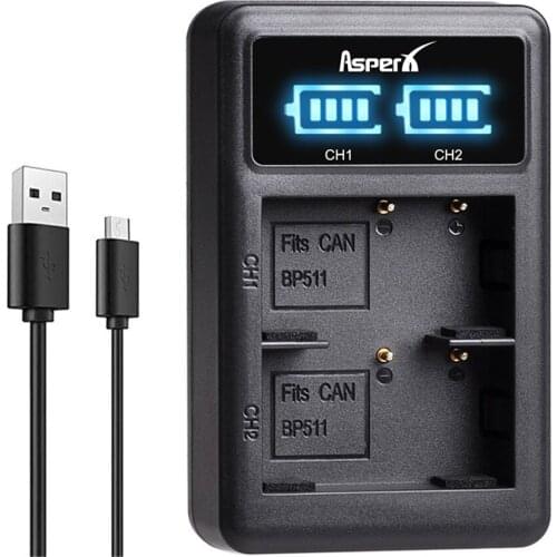 1Pcs BP-511 BP 511 BP-511A LED USB Dual Charger for Canon BP511 BP511A EOS 5D 50D 40D 20D 30D 10D 1D D60 300D D30 Battery