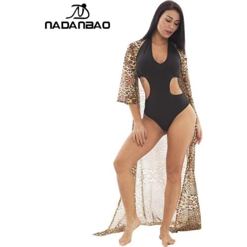 NADANBAO New Sexy Hollow One-Piece Bikini Suit Printed Jacket 2-Pieces Swimsuit Women Beach Dress Sexy Backless Swimming Wear