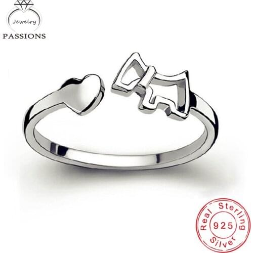 Wholesale Fashion 925 Sterling Silver Rings Open Resizable Heart Pony Asymmetry Rings Women Jewelry Exquisite Trend Gift Ring
