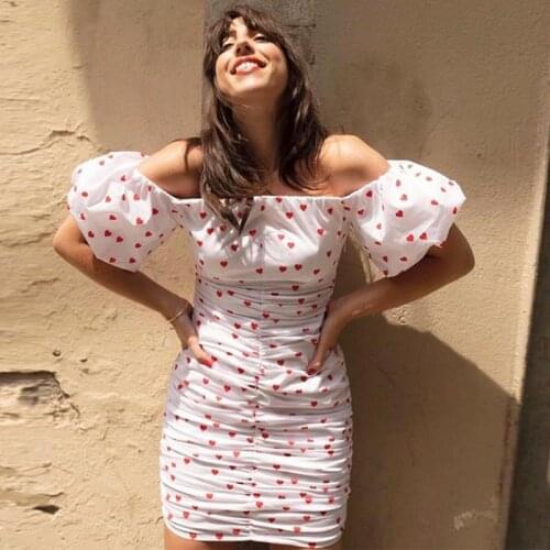 Summer Sexy Off Shoulder Short Sleeve Heart Print women Dress birthday Party french romantic mini bodycon Dress hot sale