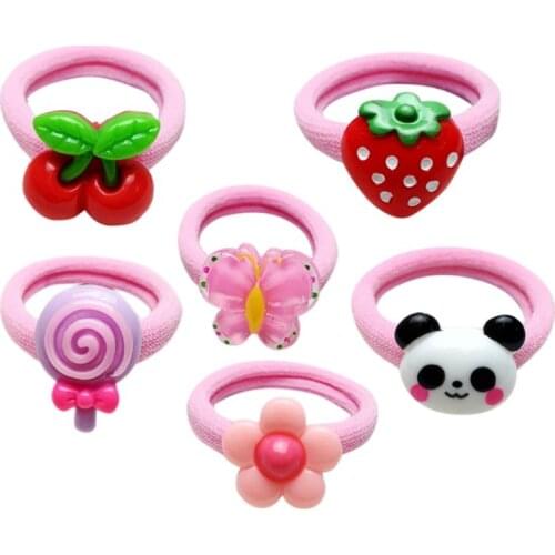 1Pc 4cm Kids Colorful Elastic Rubber Band Cute Acrylic Cartoon Fruit Animal Hair Rope Thicken Wide Scrunchy Ponytail Holder