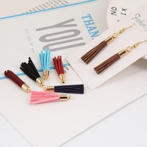 10pcs 35mm Gold Metal Cap Tassel Vintage Faux Leather Tassels For DIY Jewelry Making Fringe Keychain Cellphone Straps Pendant