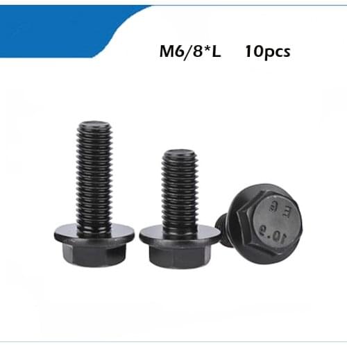 10pcs M6/8 x Lmm 10.9 Grade carbon Steel Flanged m6 m8 Hex Head Bolt Flange Hexagon Screw