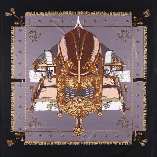 130cm Square Scarf Warship Print Twill 100% Silk Scarf Women Luxury Brand Scarves Tassels Kerchief For Ladies Shawl Echarpe