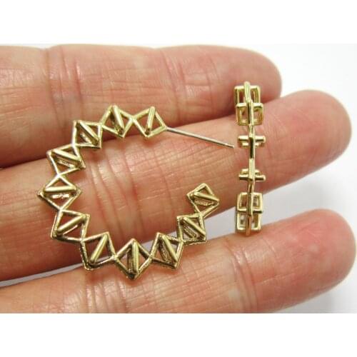 Brass ear posts 28x25mm C shape Brass earrings Linked square brass stud earrings 925 silver needle -2pcs R1089