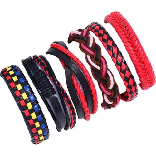 6pcs/set Manufacturers direct style 6 pieces of unique leather vintage punk set bracelet crossborder retro jewelry