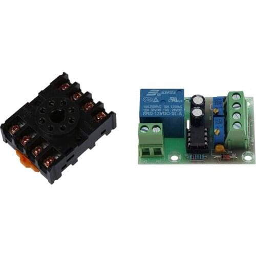 8 Round Pin 8-Pin PF083A Relay Base Socket & XH-M601 12V Battery Smart Power Supply Control Board