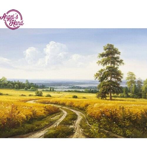 Full diamond embroidery Autumn landscape 5d diamond painting cross stitch diy diamond painting light yellow glass green tree