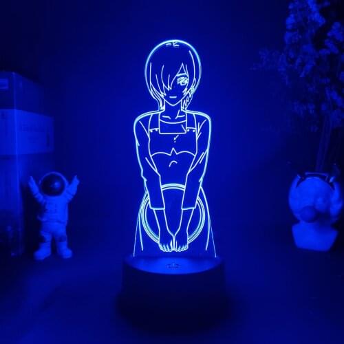 Anime LED Light Tokyo Ghoul Character Touka Kirishima Figure 3D Night Lamp Otaku Gift USB Powered RGB Flashing Manga Nightlight