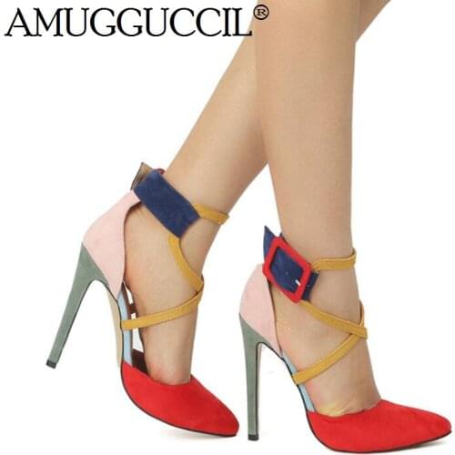Customize Plus Big Size 35-47 Red Buckle Fashion Sexy High Heel Party Wedding Spring Summer Females Lady Shoes Women Pumps D1281