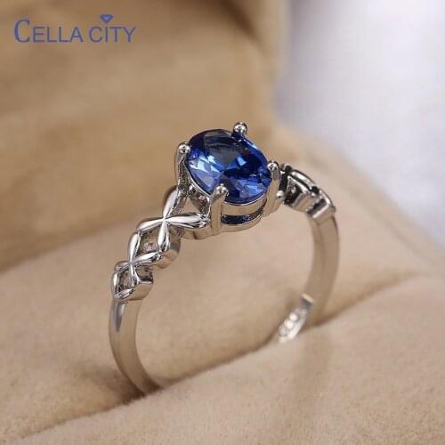 Cellacity Silver 925 Jewelry Womens Ring for Engagement Round Blue Gemstone AAA Zircon Fashion Lady Valentines Day Gift Daily