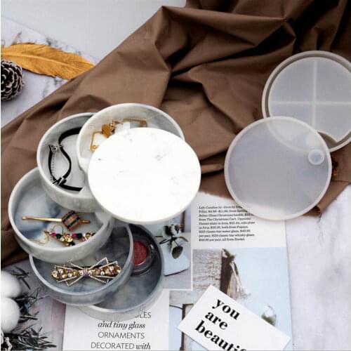 DIY Craft Jewelry Case Silicone Molds Handmade Epoxy Resin Storage Box Round Rotating Boxes Mould