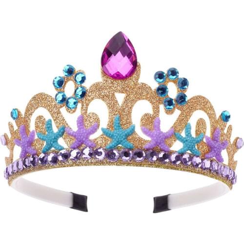 Ocean Starfish Mermaid Headband Rhinestone Crown Princess Party Hairbands Children Festive Head Hoop Headwear Accessories