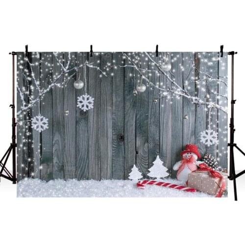 MEHOFOTO Photography Backdrop Christmas Gray Wooden Floor Snowflake Berry Decor Background Photocall Photo Shoot Prop Photobooth