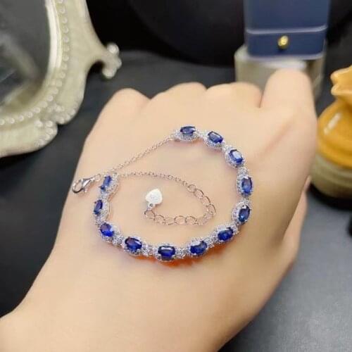 Jewelry Natural Sri Lanka Sapphire Bracelet for Wedding 3mm*5mm Sapphire Silver Bracelet Romantic Gift for Woman