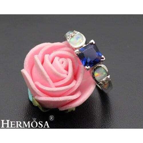 Hermosa Big Promotion Real White Australian Opal Sapphiree Wedding Rings Size 7 DF53