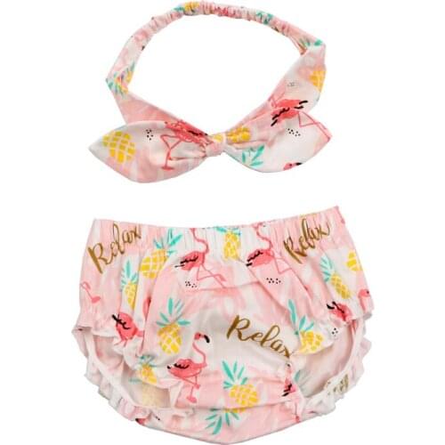 Fashion Baby Bloomers & Headband set Baby Boy Girl Cotton Cherry Pattern Ruffle Diaper Cover Toddler Cotton Shorts Clothes