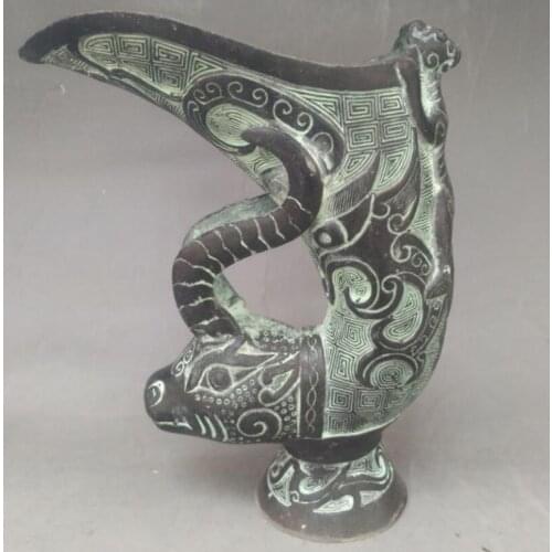 China bronze cow head wine cup crafts statue