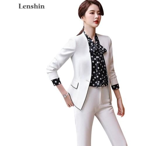 Lenshin High-quality 2 Piece Suit Set for Women White Pant Suits Business Office Lady Work Wear Formal Blazer with Trouser