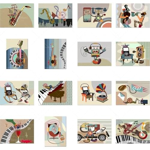Music poster, nightingale bird abstract music art, vinyl record, cassette player, jazz music festival retro printing, antique mo