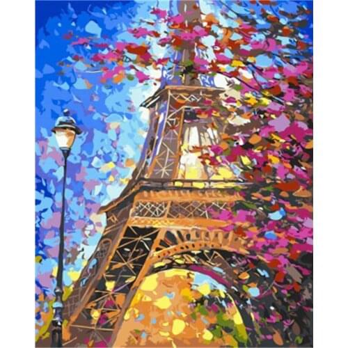 RUOPOTY 60x75cm Frame DIY Painting By Numbers Kits Paris Tower Landscape Picture By Number Acrylic Draw On Canvas For Diy Gift