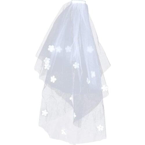 New Bridal Veils Rose Garland Double Tier Bride Veil Flower Floral Decoration for Girls Women Lady (White)