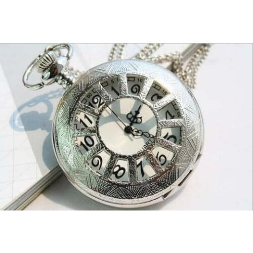 New arrival Classic silver lovely fashion hollow out wheels pocket watch necklace Christmas gift