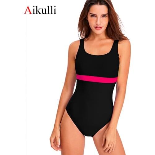 Aikulli New One Piece Swimsuit Women 2020 Sport Competition Swimwear Patchwork Racing Swimming Suits for Women U-back Bathers