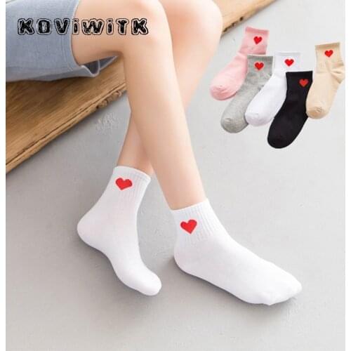 Solid Heart Cotton socks Short women Love Casual Harajuku happy Stylish fashion e-girls College sock Resistant lady elastic sox