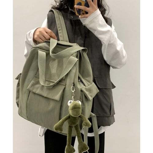 2021 Solid Womens Nylon Backpack Students Multi-pockets School Bag Teens Girl Shoulder Bag Harajuku Large Capacity Travel Bags