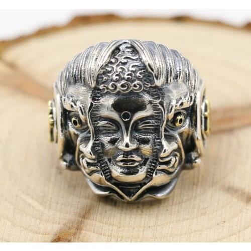 100%925 sterling silver Thai silver domineering Thai silver Buddha magic ring retro opening ring free shipping