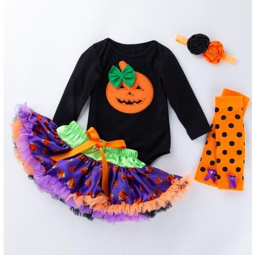 4 PCS Newborn Baby Girls Halloween Party Clothing Cotton Long Sleeve Romper Skirt Costume