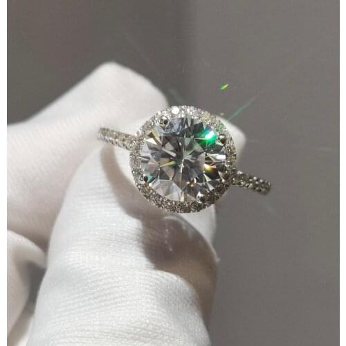 Luxurious 18K White Gold Ring round brilliant cut Moissanite Ring 2ct 8mm Studded with small diamonds Anniversary Ring