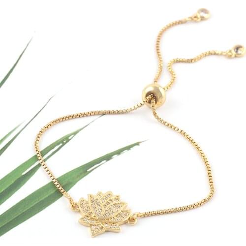 Luxury CZ zircon Lotus flower Yoga Charms bracelet Adjustable Link Chain women bracelets & bangles for women Jewelry accessories