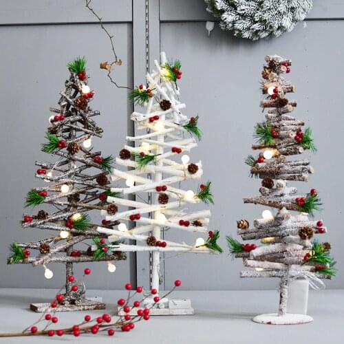 Christmas Led Lights Wooden Tree Artificial Trees Hanging Ornaments New Year Decorations For Home Mall Office Display Navidad De