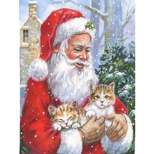 Christmas Santa Claus Cat Cross-Stitch Complete Kit Embroidery Handicraft Painting Handmade Sewing Counted Home Decor Room Decor