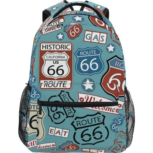 ALAZA New School Backpacks For Boys American Route 66 Print School Bag For Girls 17 Inch Laptop Backpack For Teenagers Schoolbag