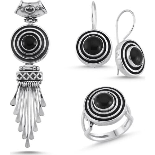 Silverlina Silver Onyx Stone Handwork Set