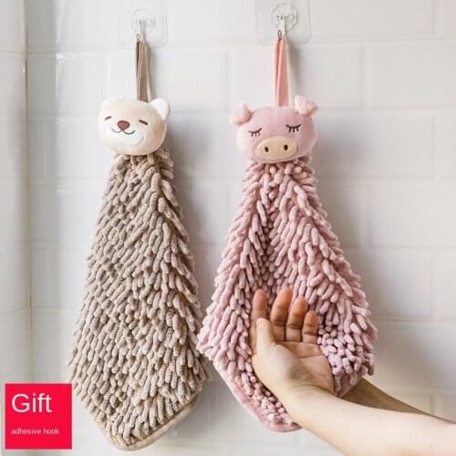 Chenille Korean Cute Cartoon Hanging Wipe Towel Kitchen Absorbent Towel Bathroom Bathroom Thickened Wipe Towel