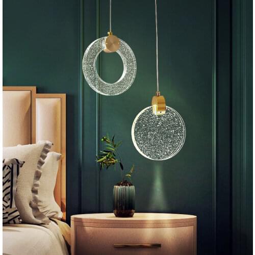 Modern LED Gold Crystal Luxury Glass Pendant Light Lighting for Bedside Bedroom Living Dining Room Office Bar Home Hanging Lamp