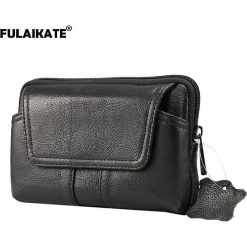 FULAIKATE 6" Genuine Leather Bag for iPhone 7 Plus Case Universal Waist Pouch for iPhone 8 Plus 6s Plus Business Phone Pocket