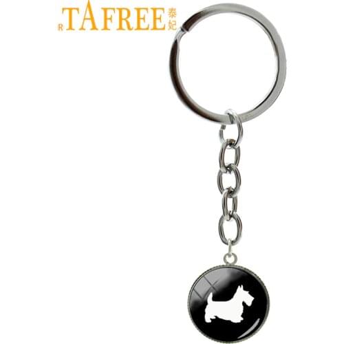 TAFREE Cute Scottish Terrier key chain vintage lovely pet dog art silver plated keychain gifts cool men women jewelry T504