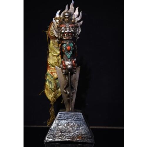 Tibet temple Old Tiantie Tracing Skull Three Eyes Mahakala Dorje Vajra Phurpa Base set Town House Exorcism Ward off evil spirits