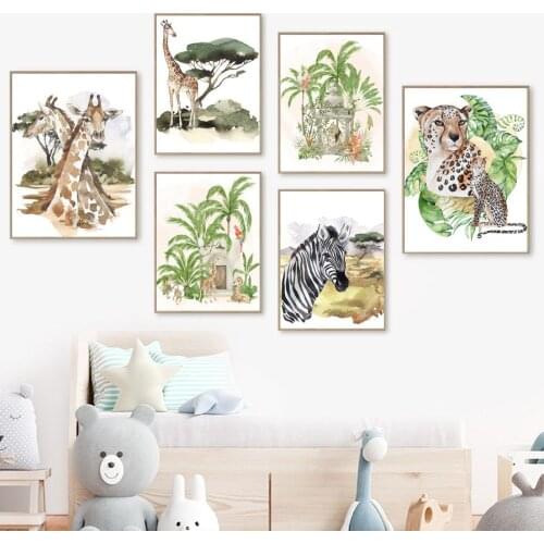 Giraffe Zebra Leopard Jungle Animal Wall Art Canvas Painting Nordic Posters And Prints Wall Pictures For Kids Room Nursery Decor